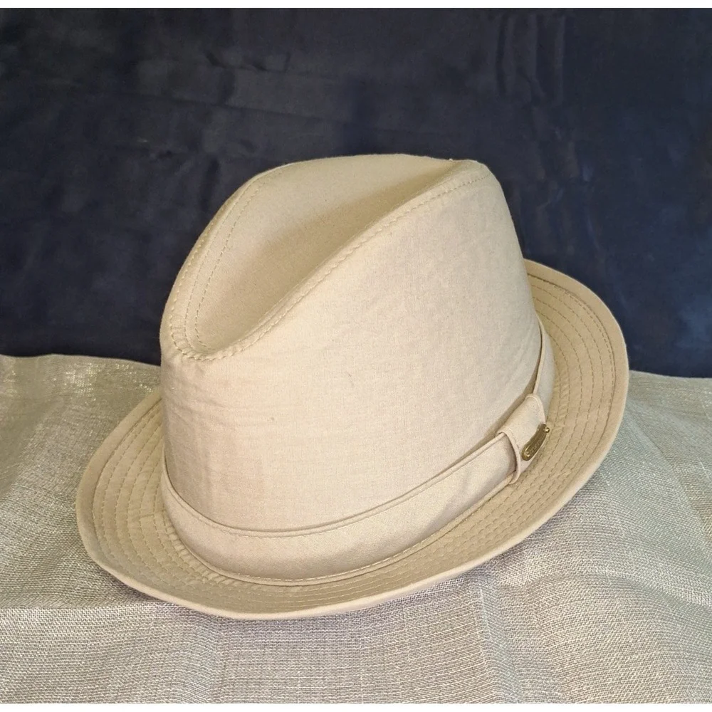 Genuine STETSON Tan Canvas Fedora Safari Hat Extra Large Water Repellent Cotton